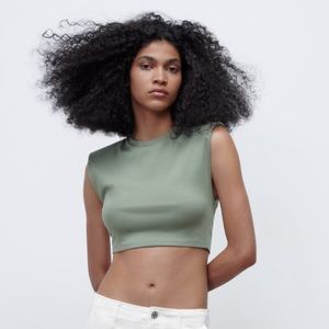 NWOT Zara Shoulder Pad Crop Top, Sz. Small